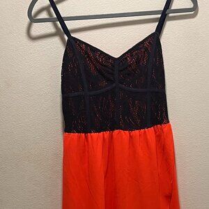 Love Culture Women's Dress Hi Low Size Medium Orange with Black Lace